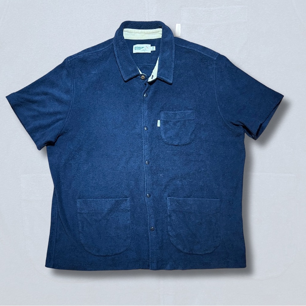 Men's Blue Terry Cloth Casual Button Down Shirt